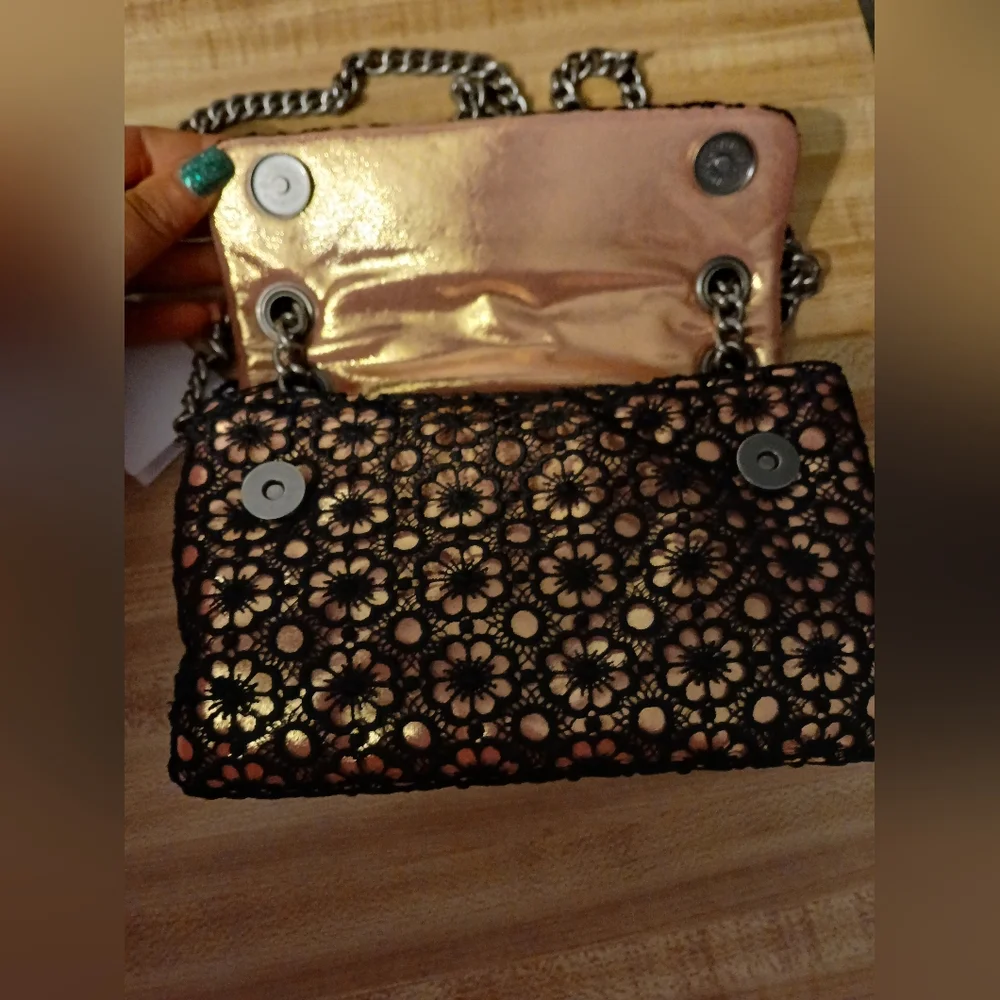 Kurt Geiger NWT Metallic with Black Crochet Overlay and Dustbag
